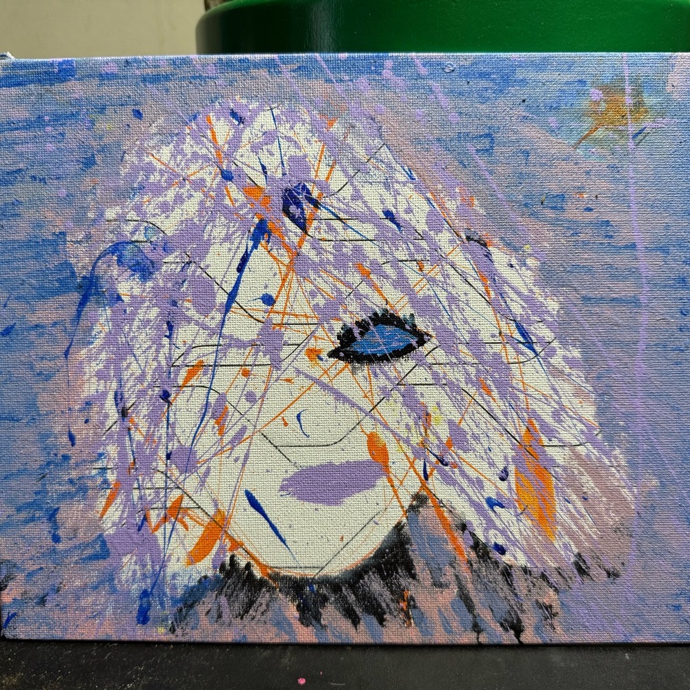 Abstract Canvas Art with Purple and Orange Accents